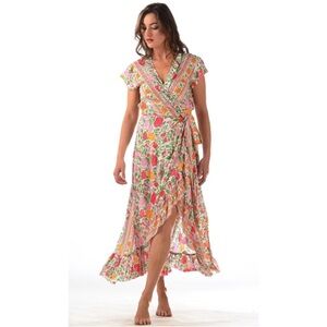 Walker & Wade Voyager Floral Wrap Dress in White Rose Size XL